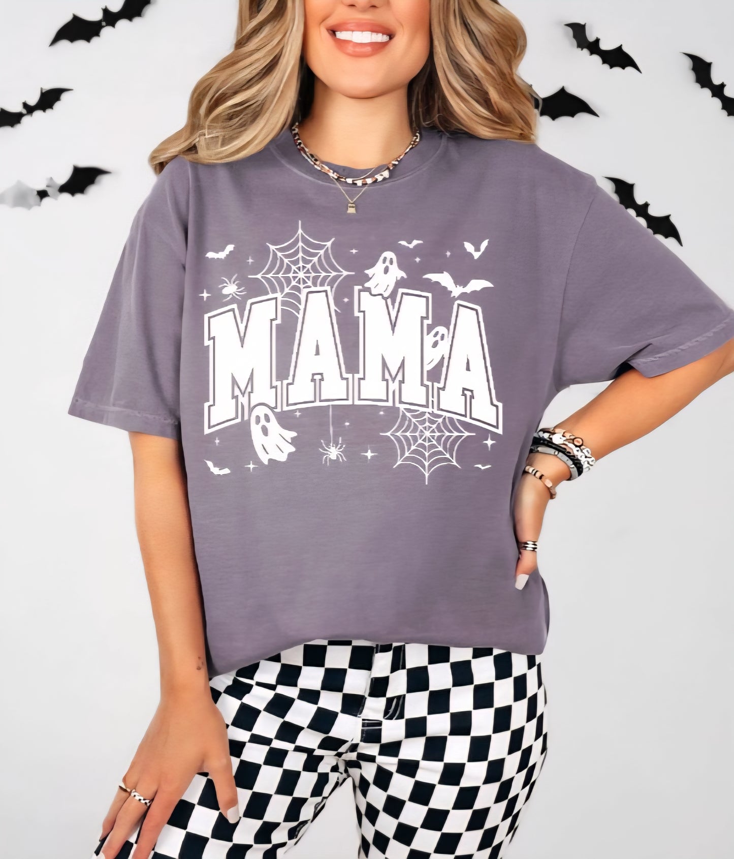 Mama Halloween Ghost T-shirt White Print