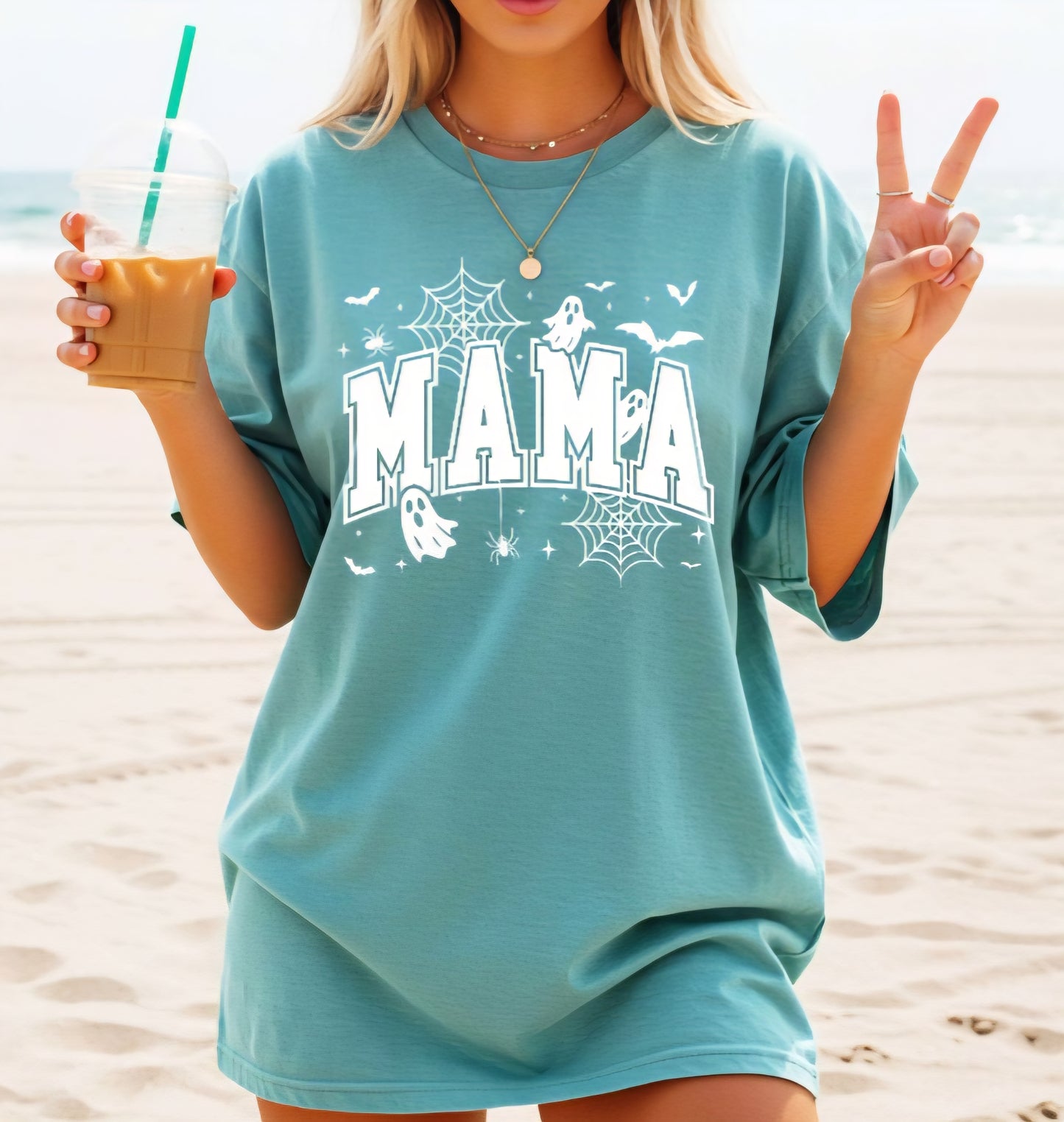 Mama Halloween Ghost T-shirt White Print