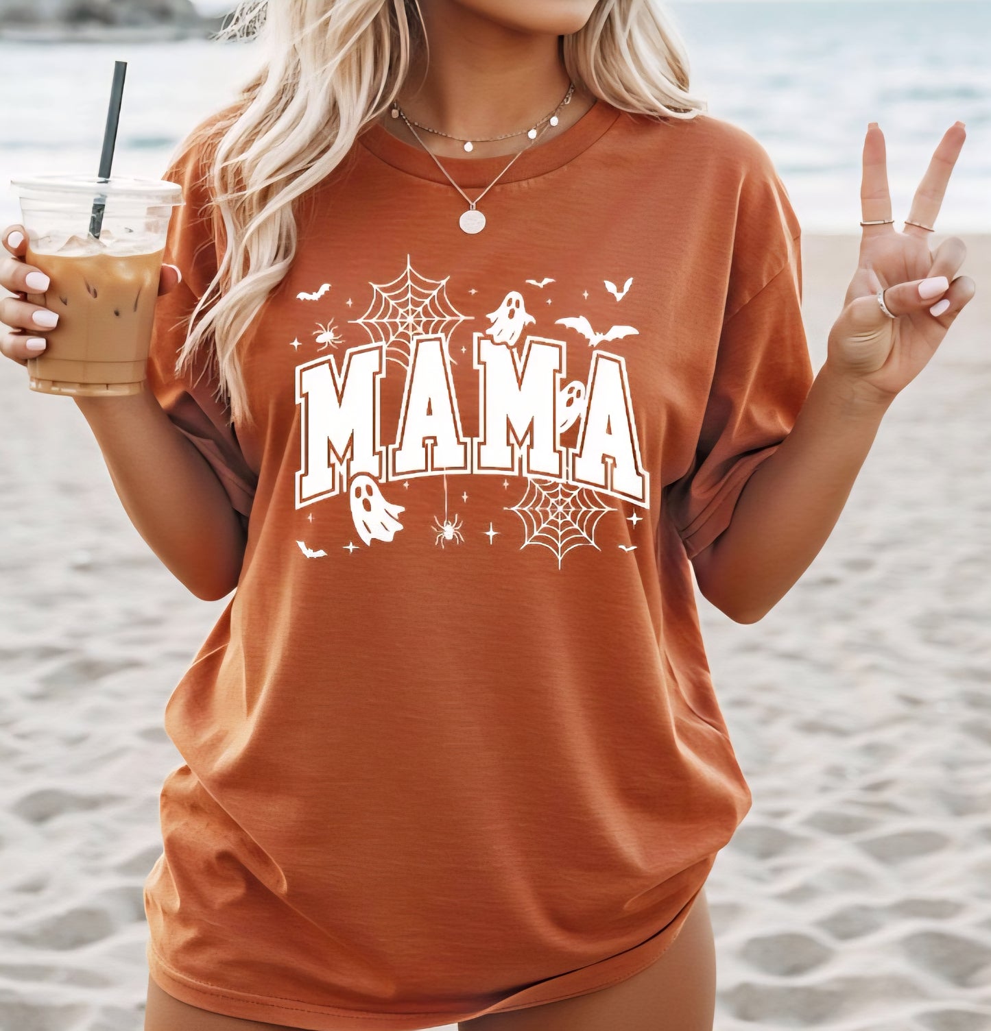Mama Halloween Ghost T-shirt White Print