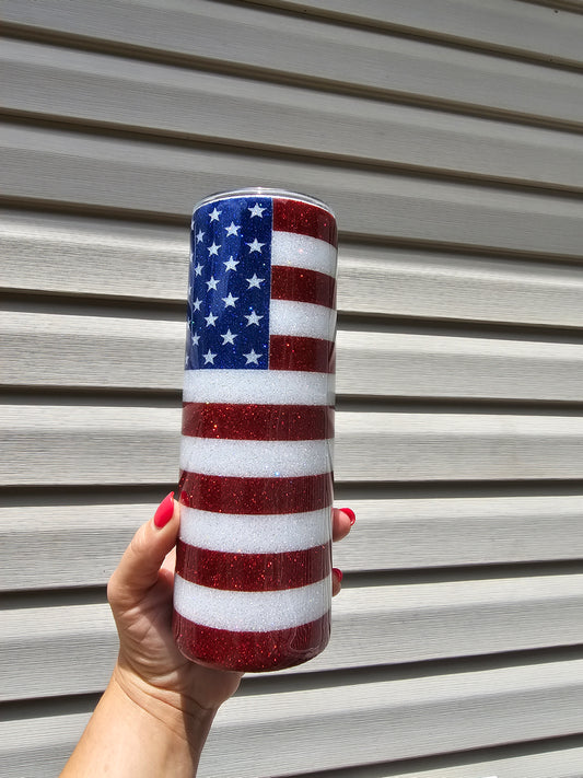 Glitter Epoxied American Flag Tumbler 20oz