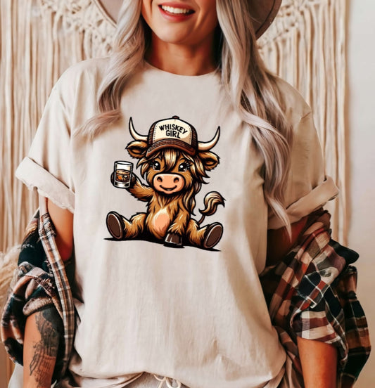 Whiskey Girl Highland Cow Tshirt Or Sweatshirt