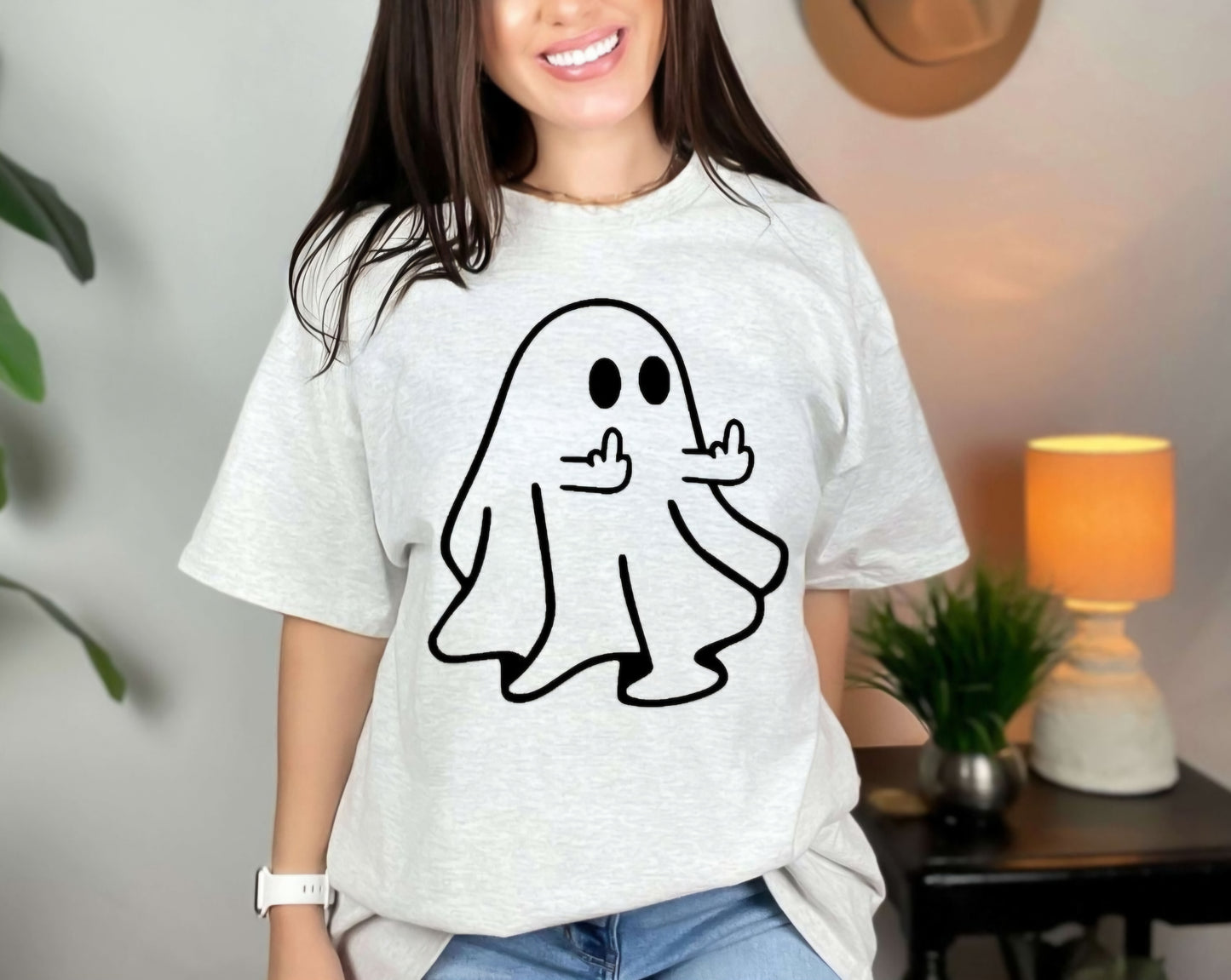 Happy Ghost Crewneck Sweatshirt Or T-shirt