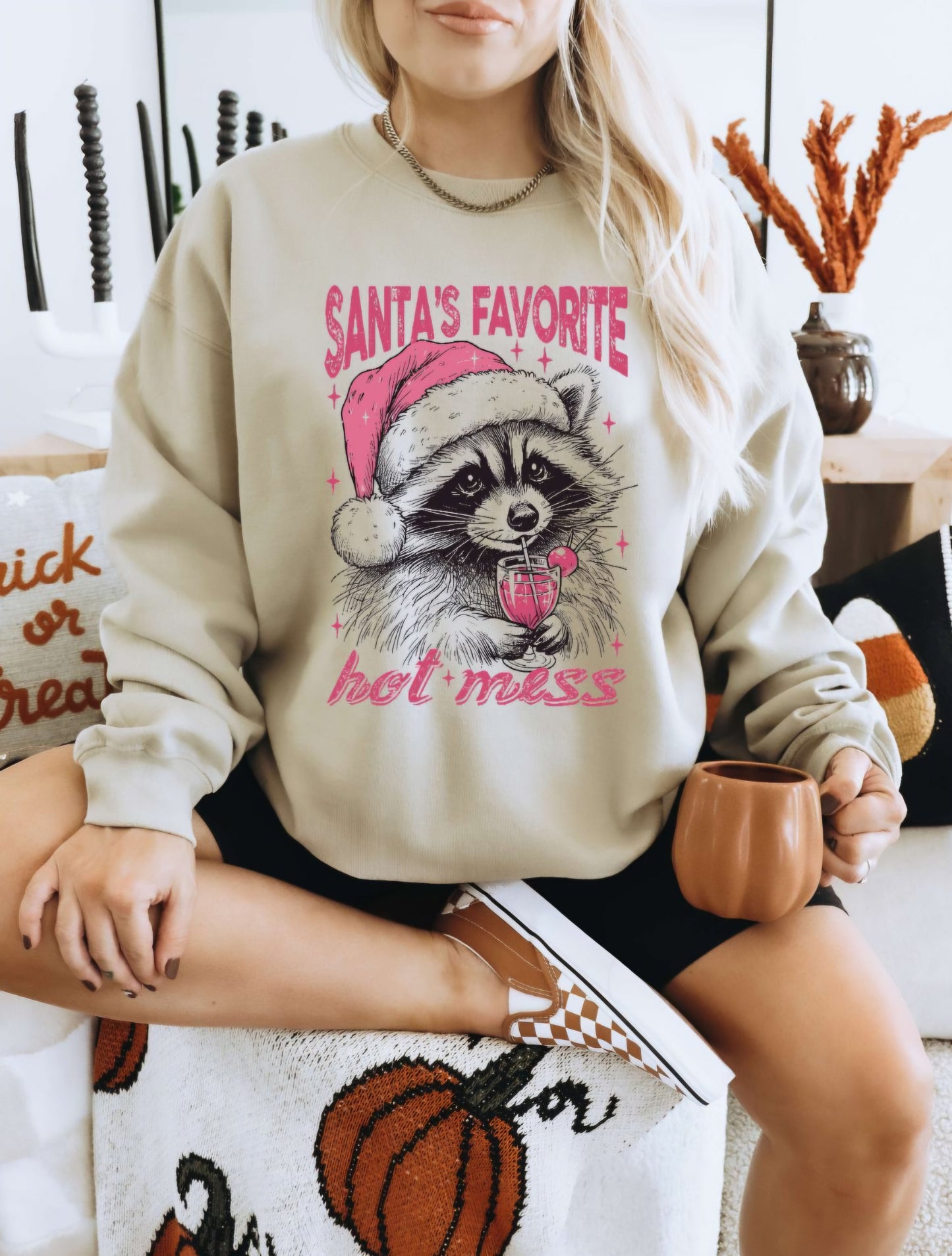 Santa's Favorite Hot Mess Funny Tshirt Sweatshirt Humor Raccoon