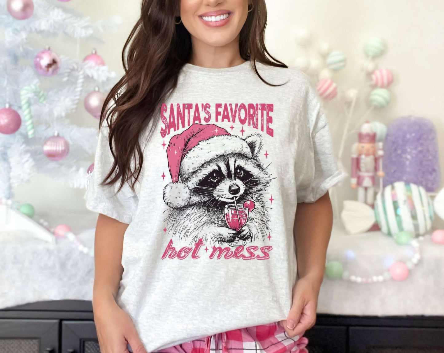 Santa's Favorite Hot Mess Funny Tshirt Sweatshirt Humor Raccoon