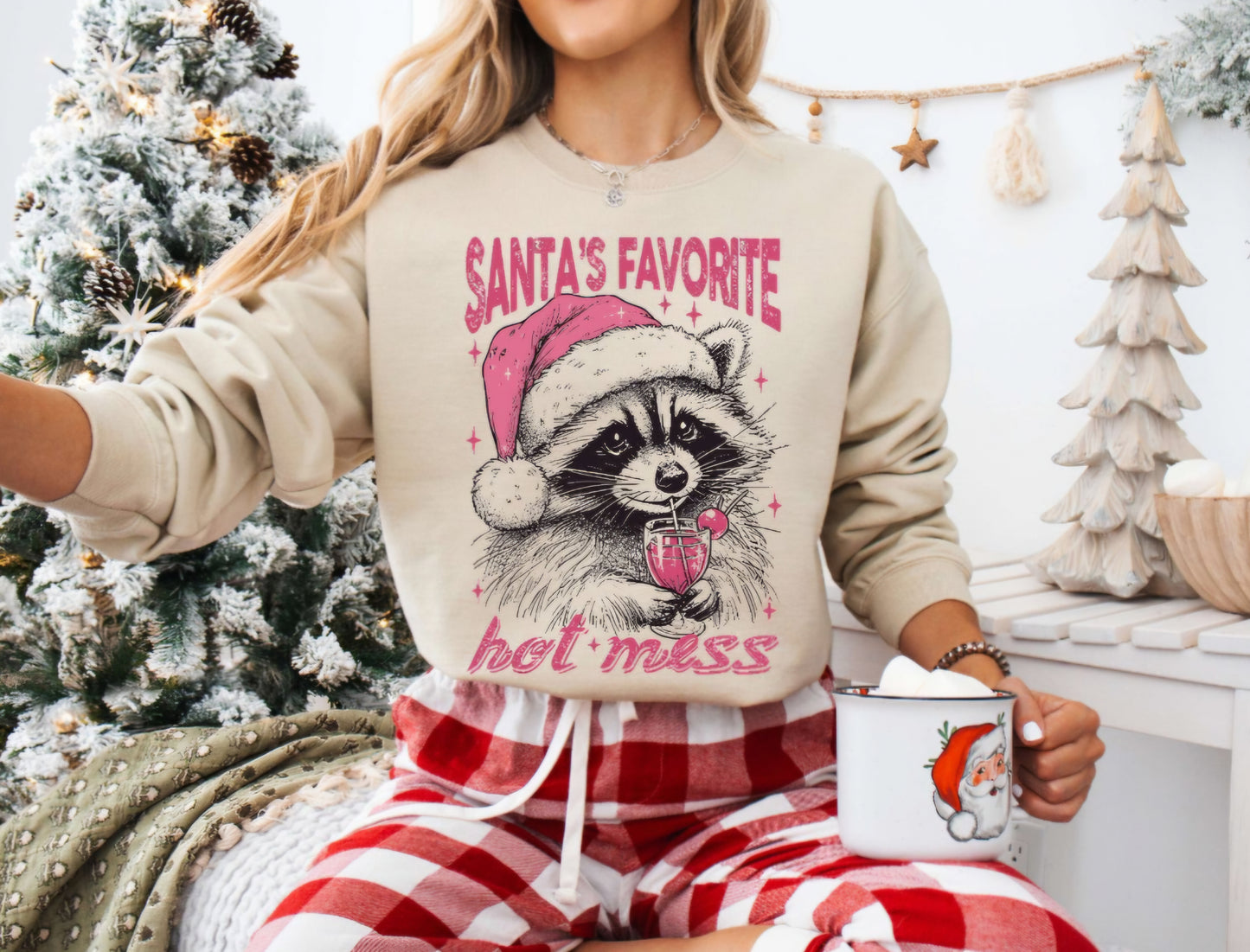 Santa's Favorite Hot Mess Funny Tshirt Sweatshirt Humor Raccoon