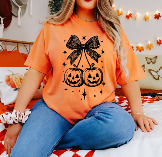 Pumpkin Cherry Bows Graphic Tees and Sweatshirt Fall Halloween
